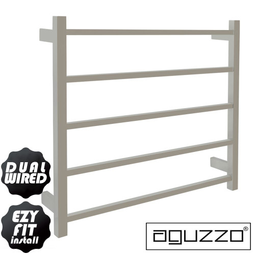 Modern Square Chrome Heated Towel Rail 750mm, Ezy-Fit Dual Wired Bathroom Ladder, Australia.
