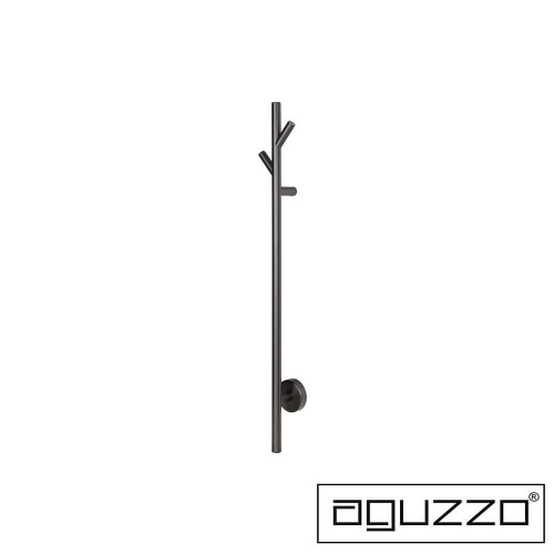 Aguzzo EZY FIT PVD gun metal tree-style single vertical round tube heated towel rail for modern Australian bathrooms.