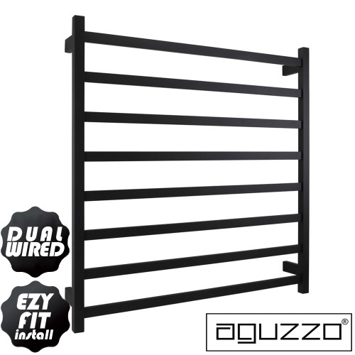 Aguzzo Matte Black Square Heated Towel Rail 920x900mm, Dual Wired Bathroom Towel Warmer, Australia.