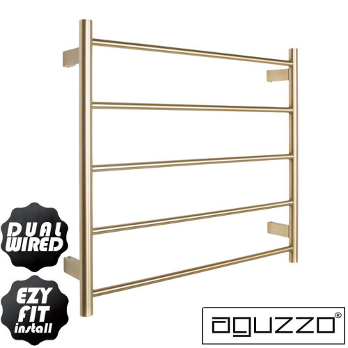 Aguzzo Brushed Brass Round Tube Heated Towel Rail 700x750mm for Australian Bathrooms
