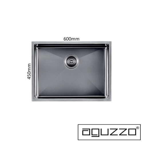 Aguzzo TWM10 600mm Single Deep Bowl Stainless Steel Kitchen Sink in Brushed Gunmetal Grey, available at Renovator Store Australia.