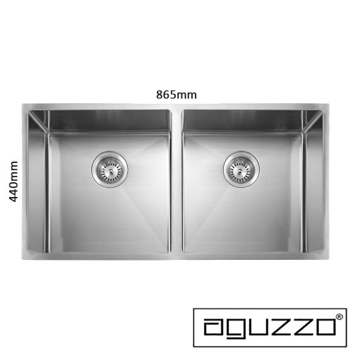 Aguzzo Double Bowl Stainless Steel Kitchen Sink with Dimensions, Australian Standard Quality.