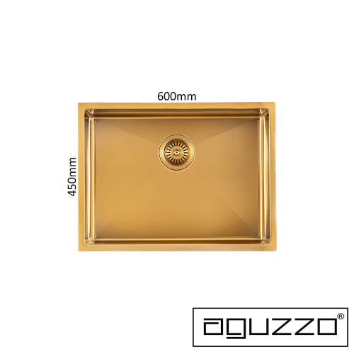 AGUZZO 600mm Brushed Gold Deep Single Bowl Stainless Steel Kitchen Sink - Renovator Store Australia