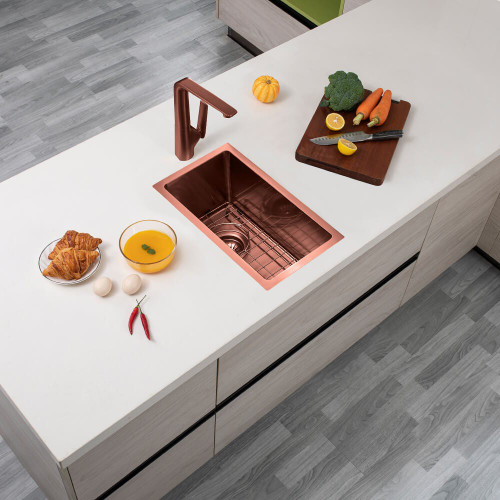 Aguzzo TWM11 Rose Gold Stainless Steel 250mm Half Bowl Kitchen Sink - Topmount Installation, Australia