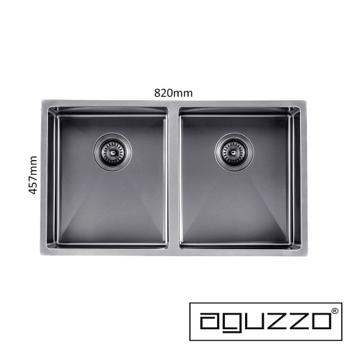 Modern Aguzzo Gunmetal Grey Double Bowl Kitchen Sink 820mm for Australian Homes