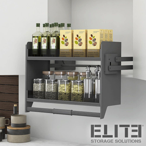 Elite 2-Tier Pull Down Kitchen Cabinet Shelf with Glass Baskets for Modern Australian Homes