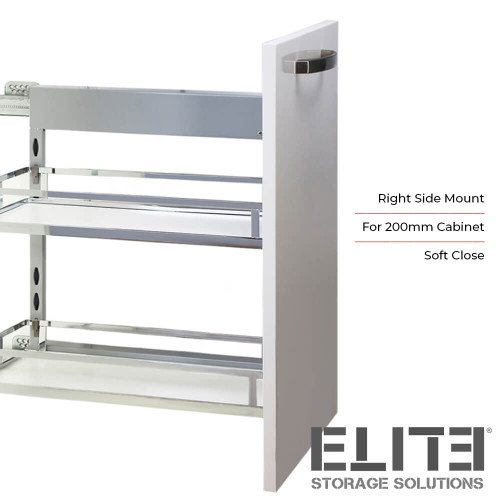 Narrow 2-Tier Pull Out Kitchen Cabinet Organizer for 200mm Under Bench Storage, Right Side Mount Stainless Steel Shelves, Australia.