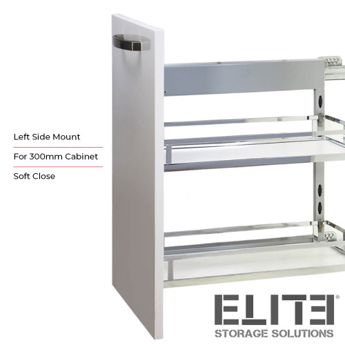 Elite Provedore 300mm Narrow Underbench Pull-Out Cabinet - 2-Tier Stainless Steel Kitchen Cupboard Organiser - Left Side Mount - Australia