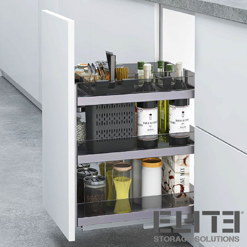 Elite Galley Kitchen Pull-Out Cupboard Organiser for 350mm Cabinet with Stainless Steel Baskets and Soft Close - Renovator Store Australia