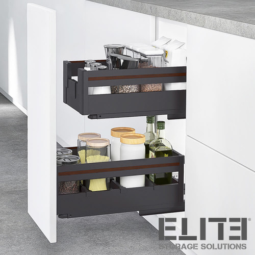 Elite Nero Black Kitchen Pull-Out Cabinet Organiser for 300mm Cupboards, Modern Kitchen Storage Australia.