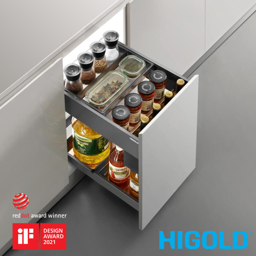 HIGOLD Shearer Luxe Pull Out Kitchen Cupboard Organiser for 450mm Cabinet - Award-Winning Anthracite Grey 2-Tier Pantry Storage Unit for Spice and Condiment Organization in Australia