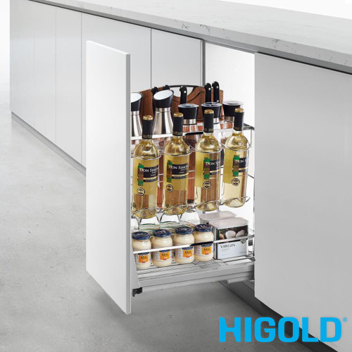 HIGOLD Diamond 2-Tier Stainless Steel Pull Out Kitchen Cupboard Organiser for 400mm Cabinet with Knife Block and Hooks Australia