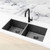 Meir 860mm gunmetal black double bowl stainless steel kitchen sink with premium PVD finish, suitable for undermount or topmount installation in Australian homes.