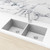 Meir 860mm double bowl brushed nickel stainless steel kitchen sink with premium PVD finish and nano coating, suitable for undermount or topmount installation in Australian homes.
