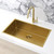 Meir Lavello large single bowl brushed bronze gold stainless steel kitchen sink with matching gold tapware, 760mm x 440mm PVD nano-coated sink for modern Australian kitchens.