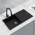 Modern black granite single bowl kitchen sink with drainer, suitable for undermount or topmount installation in Australian homes.