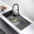 All-in-one workstation kitchen sink with integrated cutting board and drying rack in Australia.