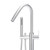Meir MB09 round chrome floor-mounted bath mixer and handheld shower with paddle handle for modern Australian bathrooms.