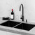 Meir Round Piccola Pull Out Kitchen Mixer Tap in Matte Black finish, a sleek and modern sink faucet for Australian kitchens and laundries.