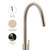 Meir Round Pinless Piccola Champagne Pull Out Kitchen Mixer Tap featuring an electroplated finish and high-pressure dual spray nozzle for modern Australian kitchen renovations.
