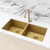 Meir Tiger Bronze Round Gooseneck Kitchen Mixer Tap installed with a double bowl stainless steel sink in a modern Australian kitchen.