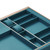 Turquoise soft-touch leather accessory storage box with dividers and soft-close slide-out mechanism for premium Australian home wardrobe organization.
