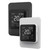 Sleek modern white and silver touchscreen thermostat controllers for underfloor heating and towel rails in a contemporary Australian bathroom.