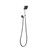 Modern sleek square chrome hand-held shower head with matching wall-mounted bracket for Australian bathroom renovations.