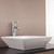 Side view of a Della Francesca rectangular white ceramic above counter bathroom basin for modern Australian vanity renovations.