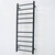 Radiant RTR430 Round Bar Heated Towel Rail 430 x 1100mm in Matte Black finish with 10 horizontal bars for Australian bathrooms.