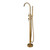Pentro Round Brushed Yellow Gold Freestanding Bath Mixer with Handheld Shower for modern Australian bathrooms.
