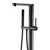 Matte black floor mounted bath spout and round hand shower for modern Australian bathrooms.