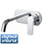 Modern wall mounted chrome bathroom mixer and spout for Australian homes.