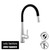 Modern Alder Nuova Calare pull-out gooseneck kitchen mixer tap in matte black and chrome finish, available at Renovator Store Australia.