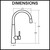 Technical line drawing showing the dimensions of the Alder Vito Bertoni Nuova Calare pull-out gooseneck kitchen mixer tap for Australian plumbing installations.