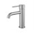Modern design Aquaperla Lucid Pin Series round brushed nickel basin mixer with sleek pin handle and curved spout for contemporary Australian bathrooms.