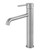Aquaperla Lucid Pin Round Brushed Nickel Tall Basin Mixer with crooked spout for modern Australian bathrooms.