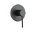 Modern matte black round shower and bath wall mixer with a pin lever handle and 80mm cover plate for contemporary Australian bathrooms.