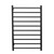 Modern matte black round heated towel rail with 10 horizontal bars for contemporary Australian bathrooms.