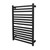 Modern matte black square tube heated towel rail for bathrooms in Australia, featuring a sleek ladder design with multiple horizontal bars for efficient towel warming and drying.