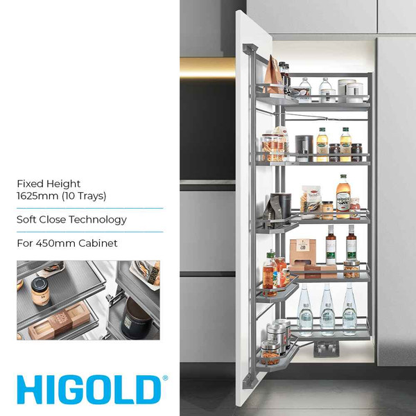 Higold Diamond PRO Open Out Tandem Pantry Unit with 10 Baskets for 450mm Kitchen Cabinet 1625mm Fixed Height Australia