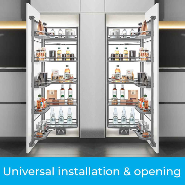 Higold Diamond PRO Universal Open Out Tandem Pantry Unit with Deep Grey Baskets for Modern Kitchen Storage - Renovator Store Australia