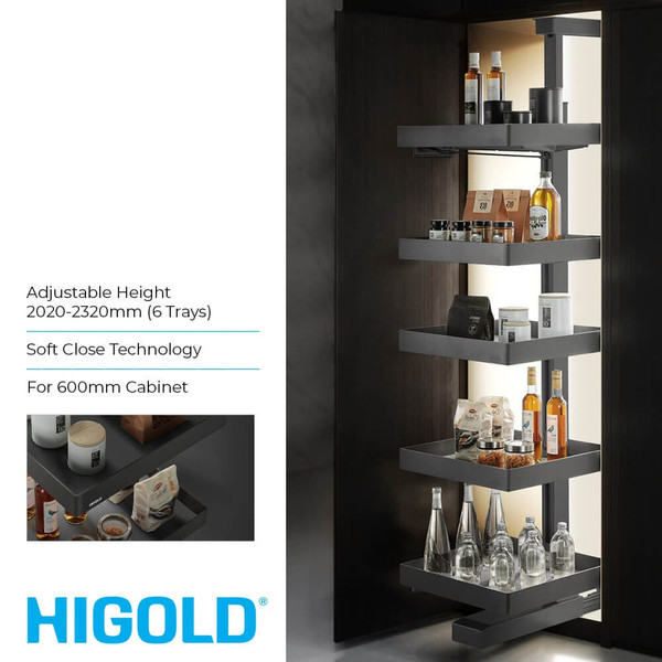 Higold Shearer Space Pull Out Tower Pantry Unit with 6 Trays for 600mm Kitchen Cabinet - Renovator Store Australia