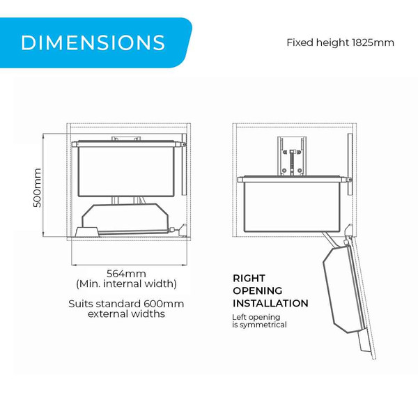 Higold Shearer Series Pull Out Pantry 600mm Cabinet Dimensions and Installation Diagram - Renovator Store Australia