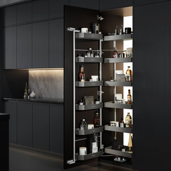 Higold Shearer PRO Open Out Tandem Pantry Unit with Soft Close and Anthracite Grey Baskets for Modern Kitchen Storage - Renovator Store Australia