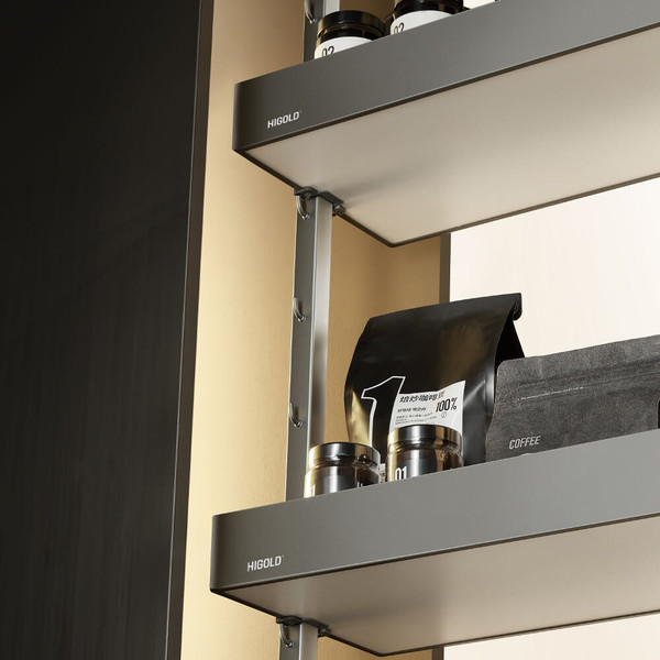 Higold Shearer PRO Adjustable Height Soft Close Pull Out Kitchen Pantry Unit with Matte Grey Trays for Modern Australian Kitchen Storage