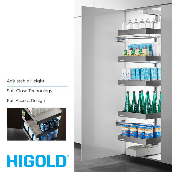 Higold Shearer Galaxy Pull Out Pantry Kitchen Storage Unit with Adjustable Height and Soft Close Baskets - Renovator Store Australia