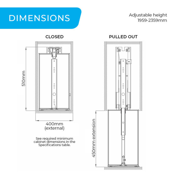 Higold Soft Close Pull Out Pantry 400mm Cabinet 1959mm Frame Dimensions Diagram Kitchen Storage Australia