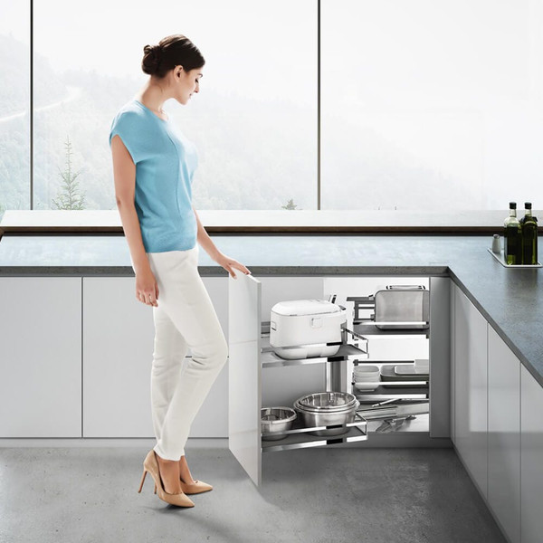 2 Tier Blind Corner Kitchen Cabinet Pull Out Storage Organizer Left Hand Opening Baskets for Australia Homes