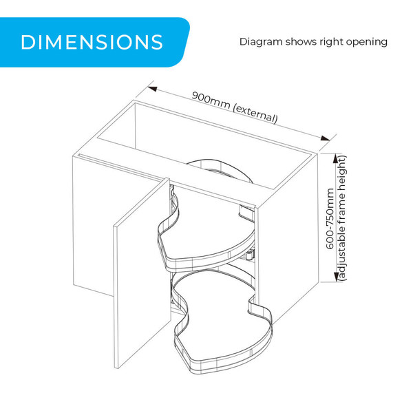 Higold Diamond Style Swing Out Kitchen Corner Storage Assembled Dimensions for 900mm Blind Corner Cabinet Right Opening Renovator Store Australia